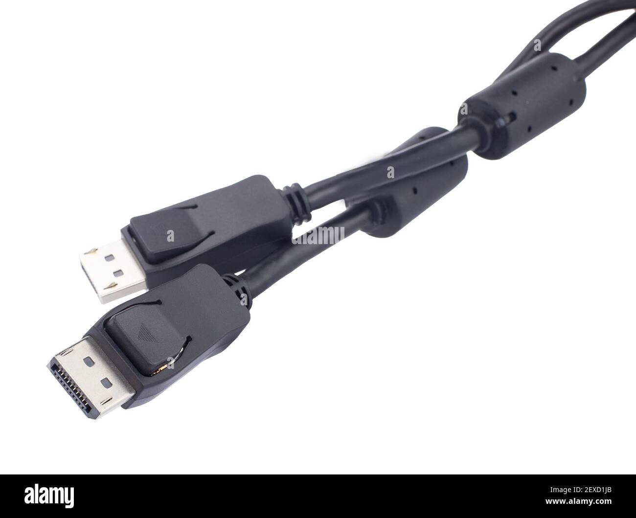 Câble DisplayPort avec connecteurs pleine taille sur fond blanc. Banque D'Images