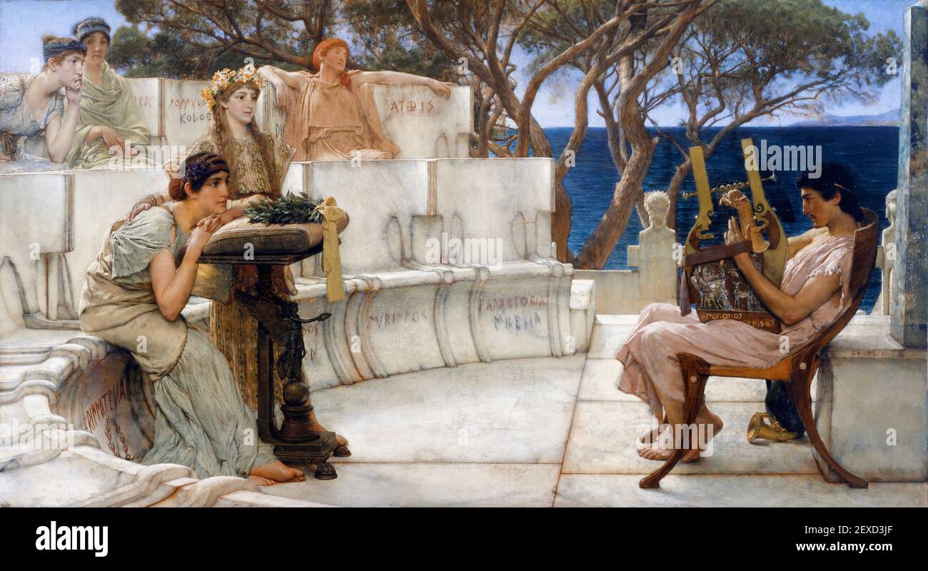 Lawrence Alma-Tadema. Peinture intitulée 'sapho et Alcaeus' par l'artiste britannique-néerlandais, Sir Lawrence Alma-Tadema (n. Lourens Alma Tadema, 1836-1912), huile sur panneau, 1881 Banque D'Images
