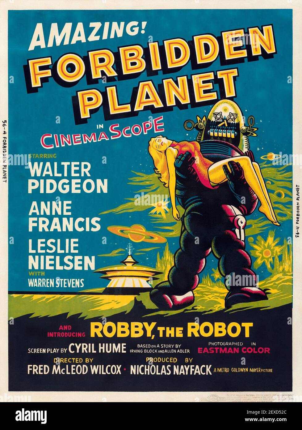 Affiche 1956 - Forbidden Planet, feat Walter Pidgeon, Leslie Nielsen et Anne Francis. Affiche / image de film d'horreur ancienne et vintage. Science-fiction. Banque D'Images