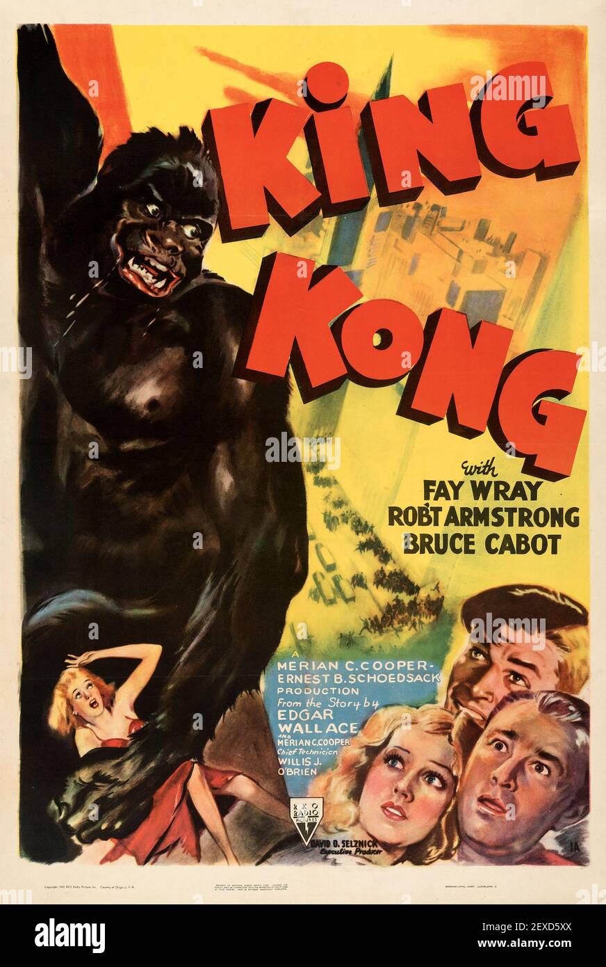 Affiche King Kong 1933. Fay Wray, Robert Armstrong et Bruce Cabot. Affiche / image de film d'horreur ancienne et vintage. Banque D'Images