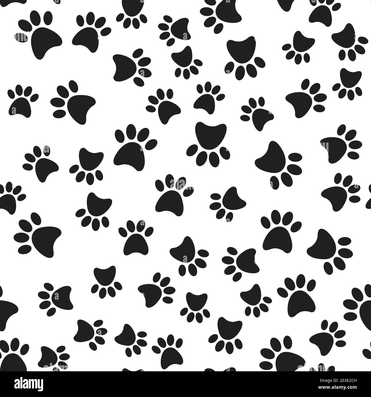 Motif sans couture avec pattes noires pour chien imprimé sur fond blanc. Illustration de dessin animé à plan vectoriel. Illustration de Vecteur