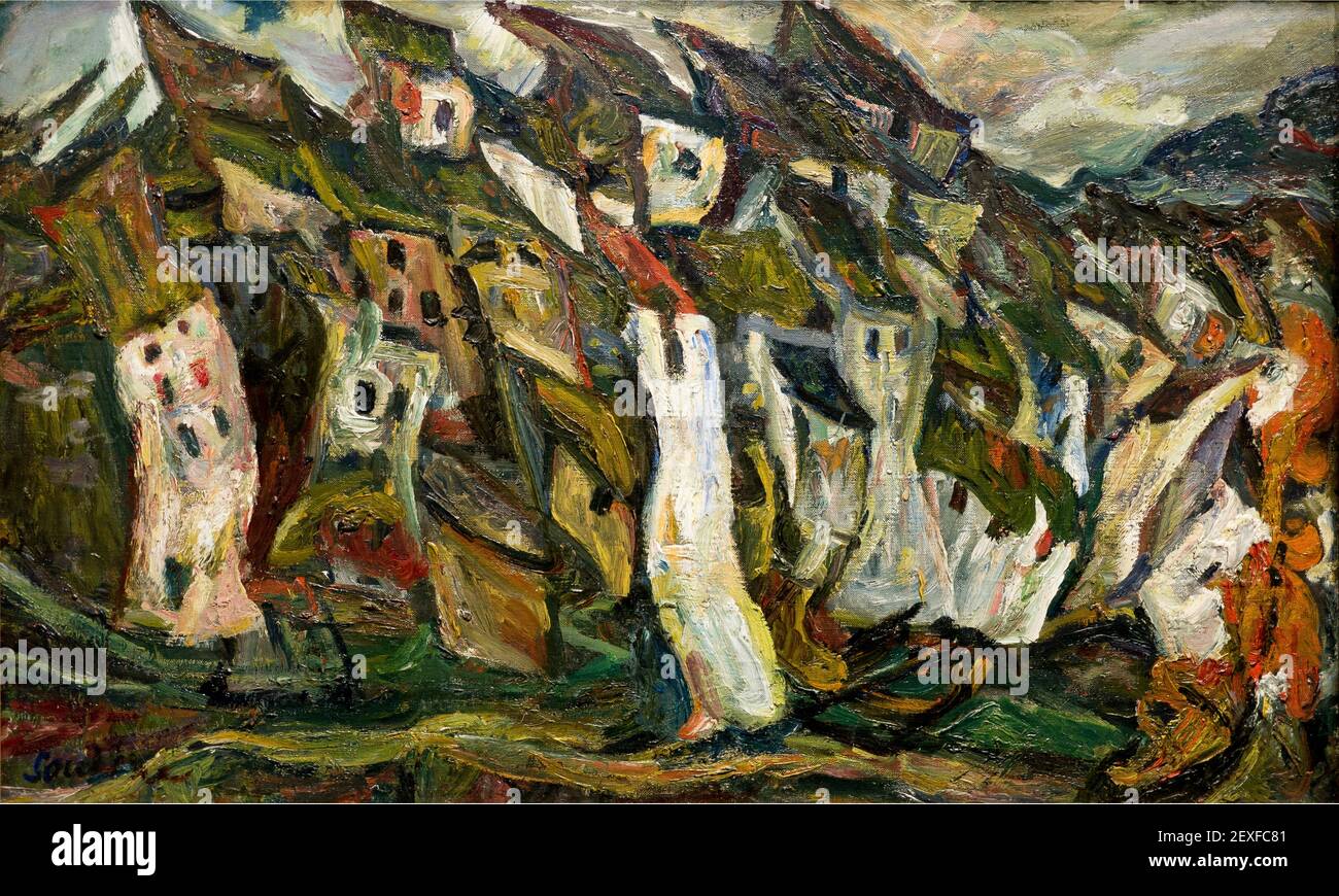 Les Maisons de Chaim Soutine est un tableau de Céret dans la région Pyrénées-Orientales en France. Banque D'Images
