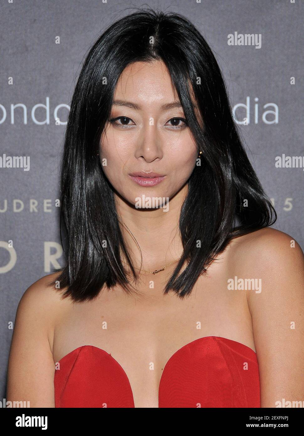 Sarah Sohn arrive au 14e Gala annuel inoubliable d'Audrey & KoreAm, qui se tient au Beverly Hilton à Beverly Hills, Californie, le samedi 12 décembre 2015. (Photo de la Sathanlee B. Mirador) *** Veuillez utiliser le crédit du champ de crédit *** Banque D'Images