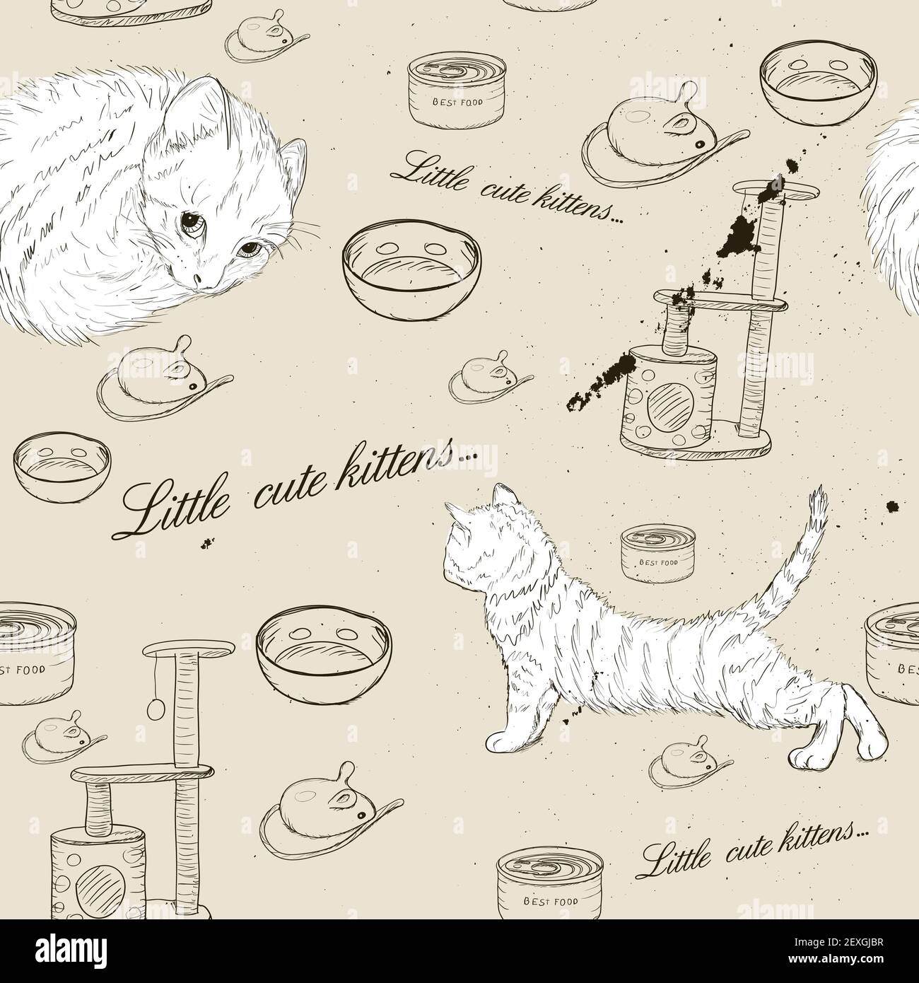 Texture sans couture avec chatons. Banque D'Images