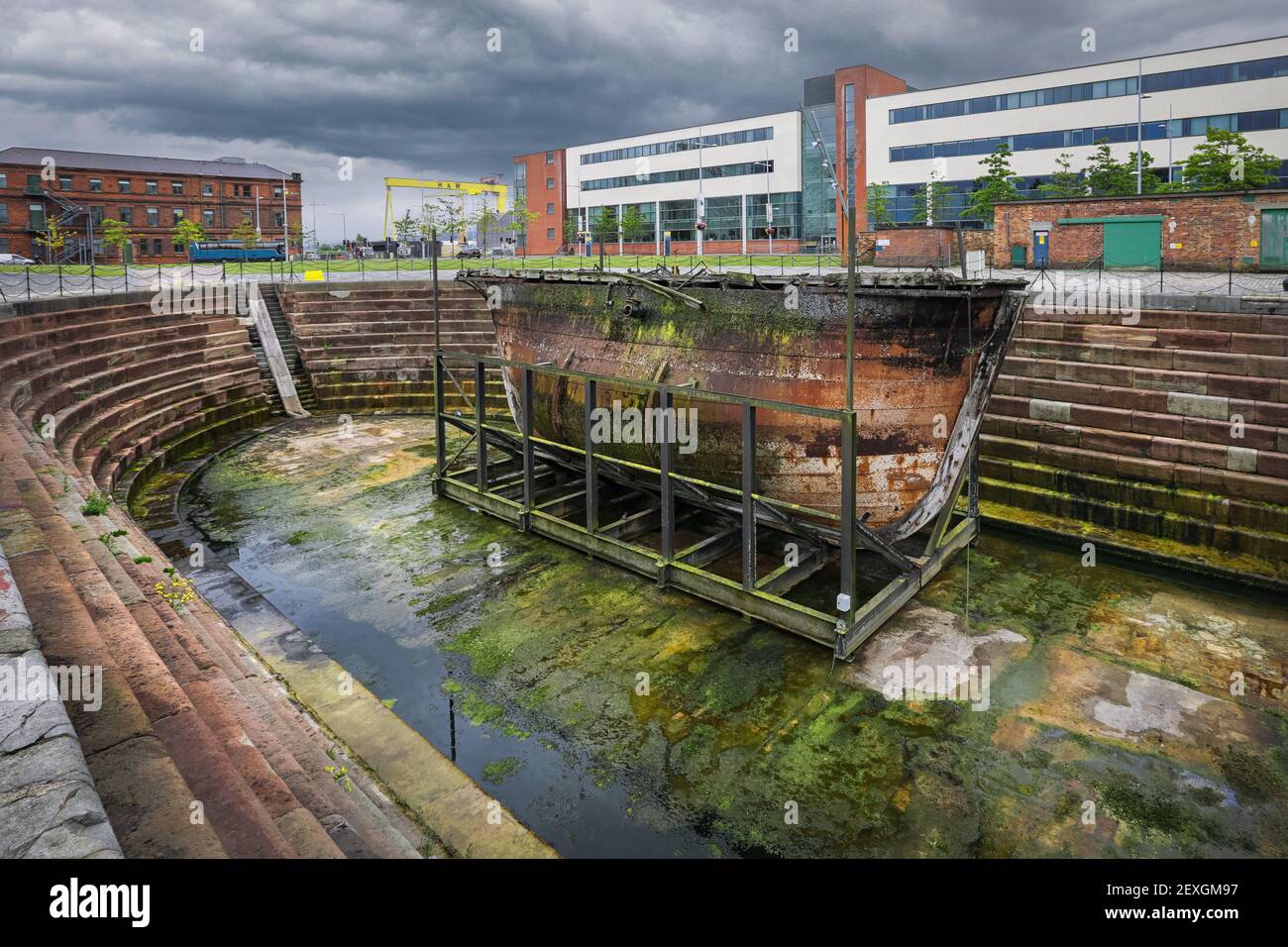 La porte de poisson originale de Hamilton Dock est le plus ancien navire Harland et Wolff du monde, Belfast, Irlande du Nord, Royaume-Uni Banque D'Images