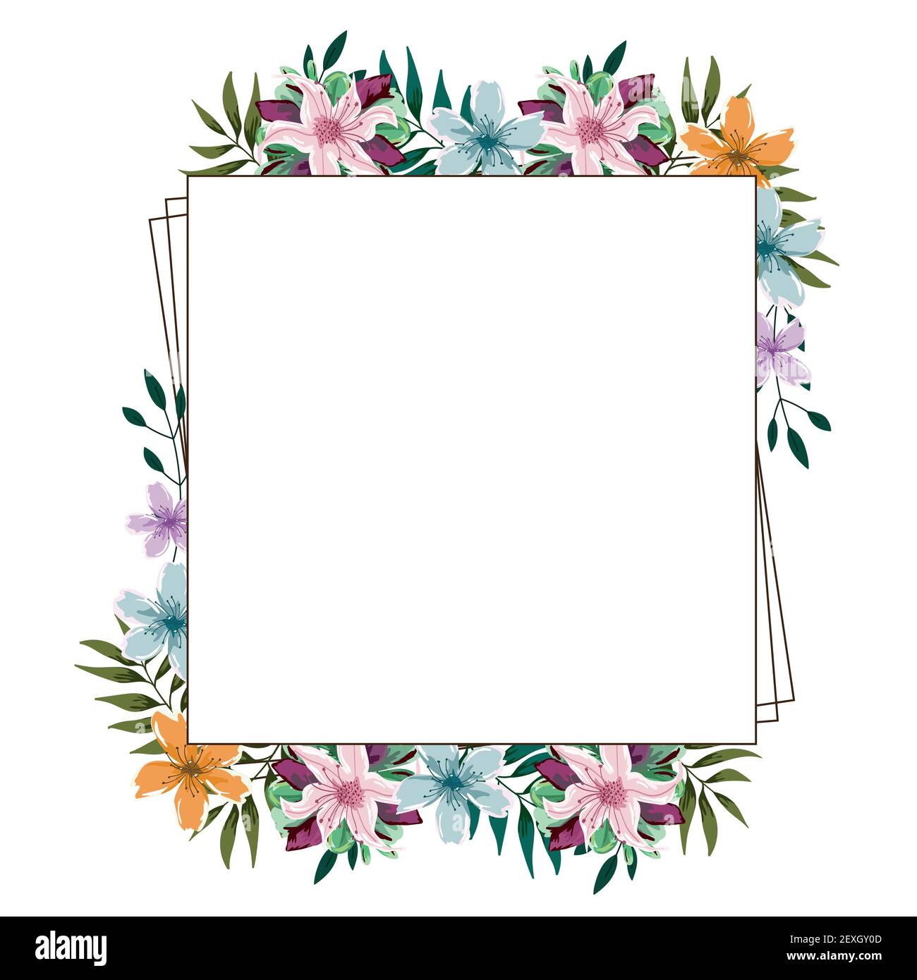 aquarelle florale cadre fleurs feuillage Image Vectorielle Stock - Alamy