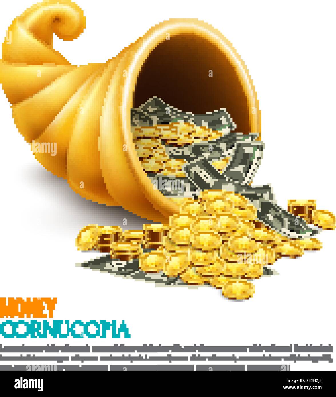 L'argent cornucopia comme symbole de générosité succès chance richesse sur illustration vectorielle de concept de conception réaliste pour l'entreprise Illustration de Vecteur