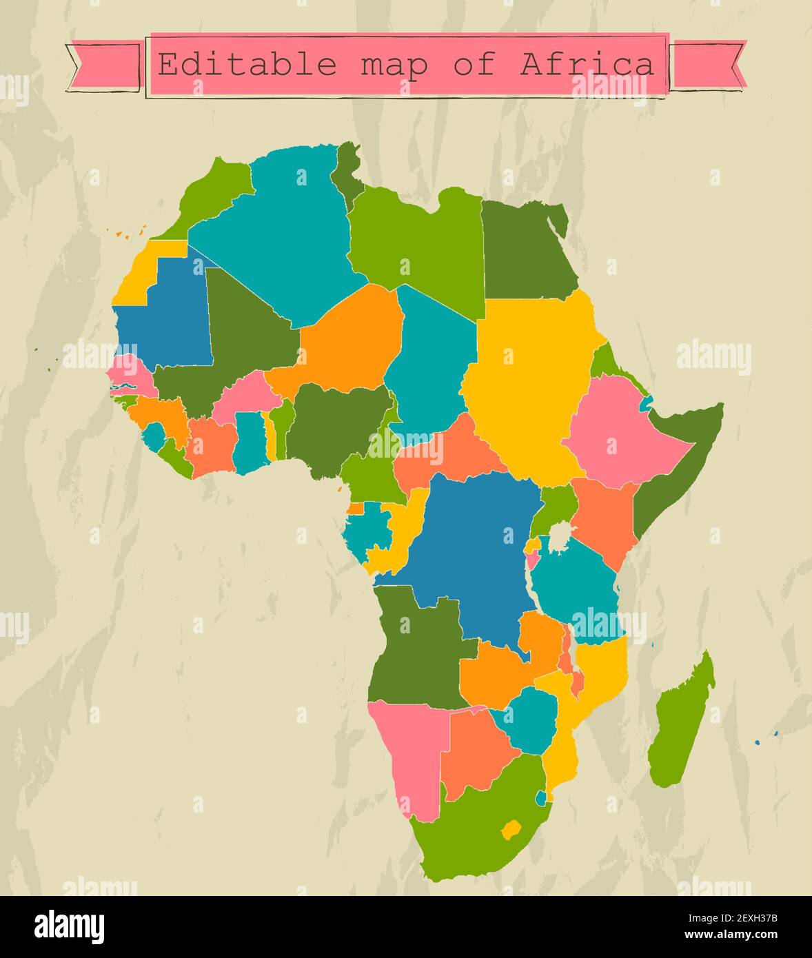 Carte modifiable de l'Afrique avec tous les pays. Banque D'Images