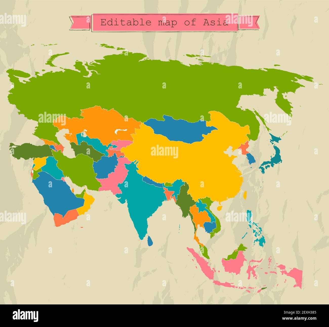 Carte de l'Asie modifiable avec tous les pays. Banque D'Images