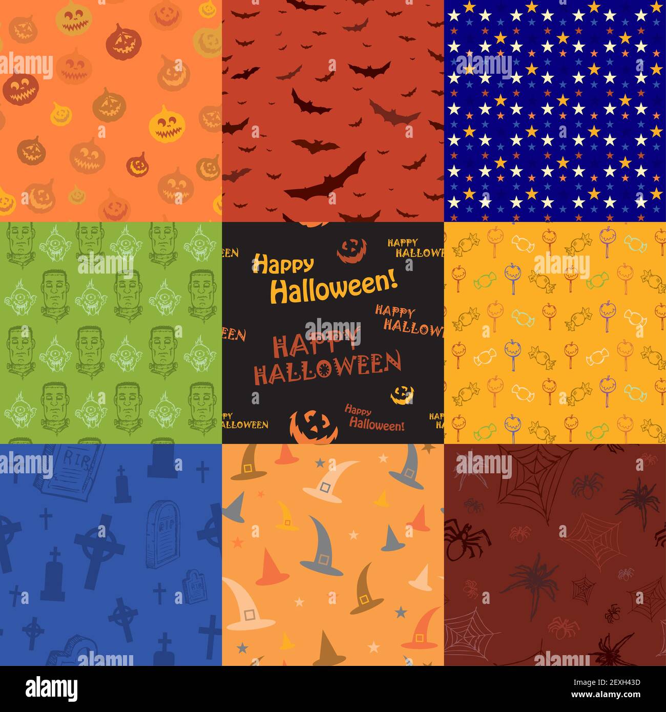 Ensemble de collection neuf motifs texturés pour Halloween Banque D'Images