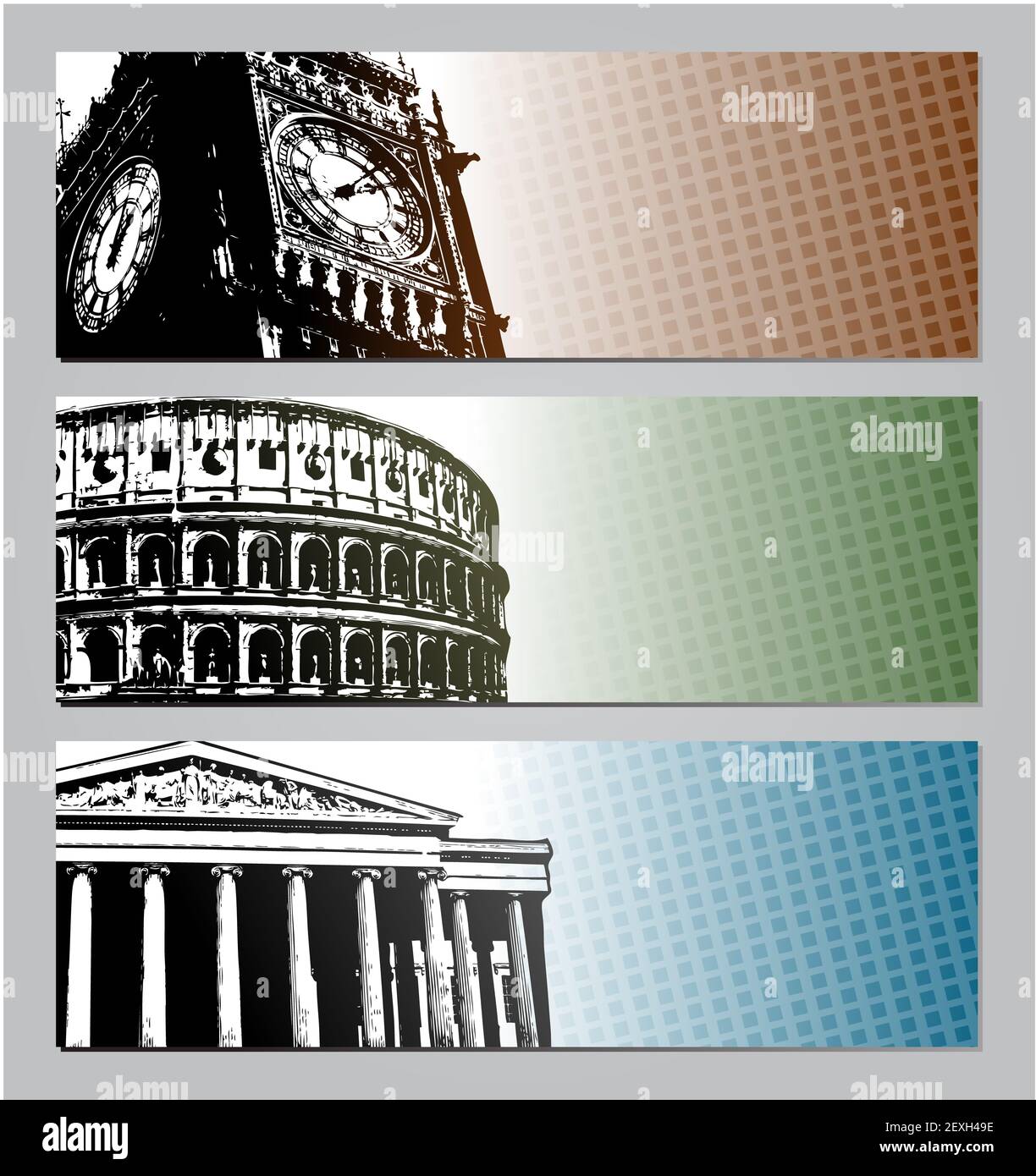Illustration des bannières de voyage pour l'Europe Banque D'Images