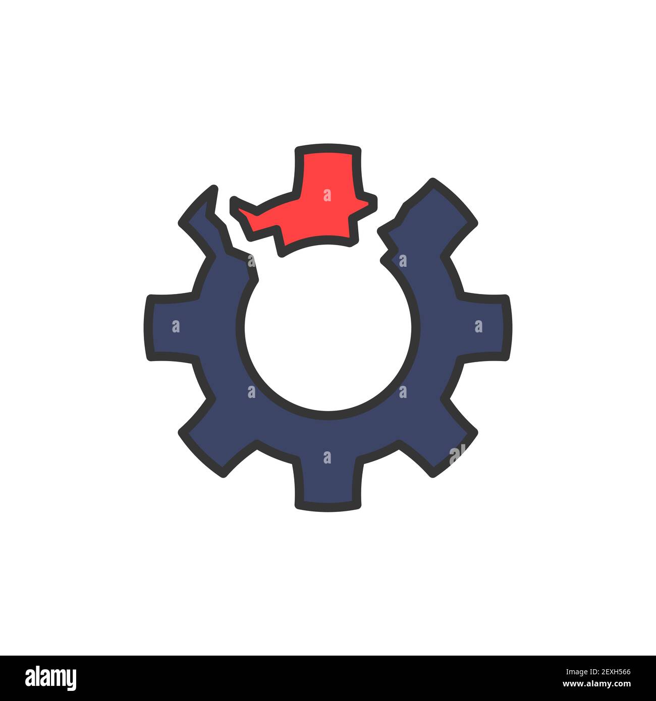 icône en forme de cog brisée, couleur, ligne, contour du signe vectoriel, pictogramme de style linéaire isolé sur blanc. Symbole, illustration du logo Illustration de Vecteur