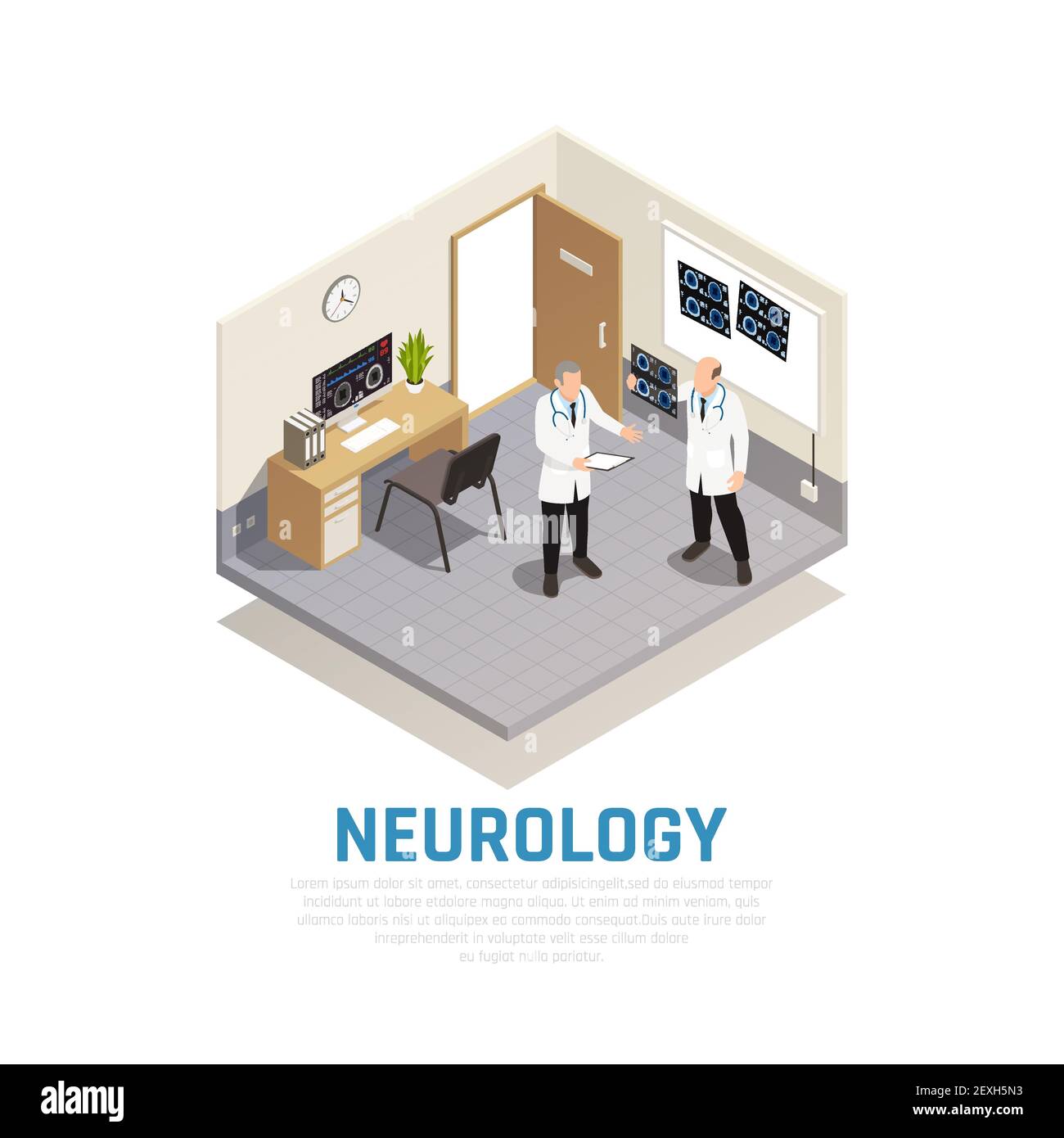 Neurologie et recherche neurale composition isométrique avec vecteur de symboles de santé illustration Illustration de Vecteur