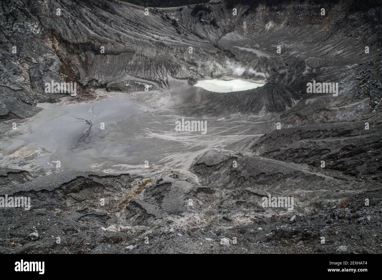 Bandung, Indonésie. 04e mars 2021. Vue d'un cratère actif au volcan du mont Tangkuban Perahu pendant la pandémie du coronavirus. Le parc touristique de la nature Tangkuban Perahu Mountain a enregistré une diminution drastique du nombre de touristes jusqu'à 70 pour cent chaque jour en raison de la pandémie du virus Corona (Covid-19). Crédit : SOPA Images Limited/Alamy Live News Banque D'Images