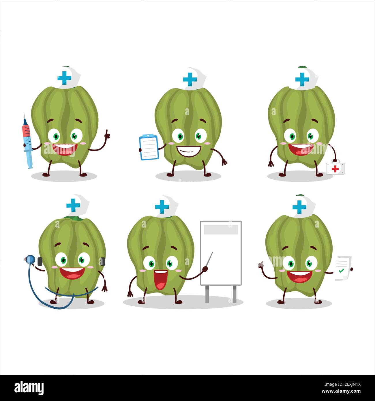 Médecin profession émoticône avec nouveau vert hananero personnage de dessin animé. Illustration vectorielle Illustration de Vecteur