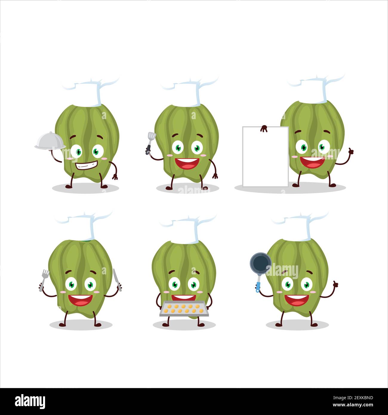 Personnage de dessin animé de nouveau hananero vert avec diverses émoticônes de chef. Illustration vectorielle Illustration de Vecteur