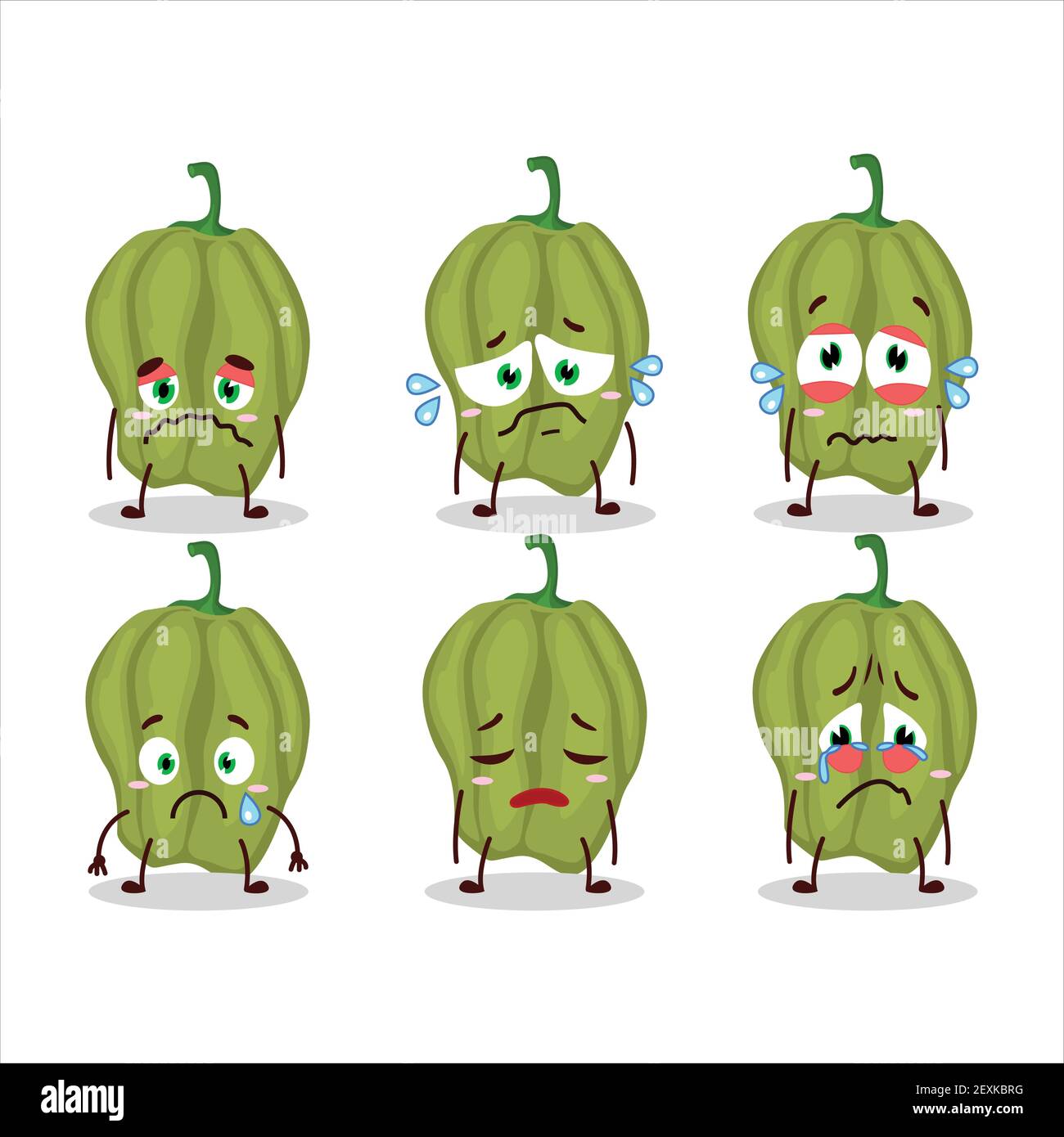 Nouveau personnage de dessin animé hananero vert avec une triste expression. Illustration vectorielle Illustration de Vecteur