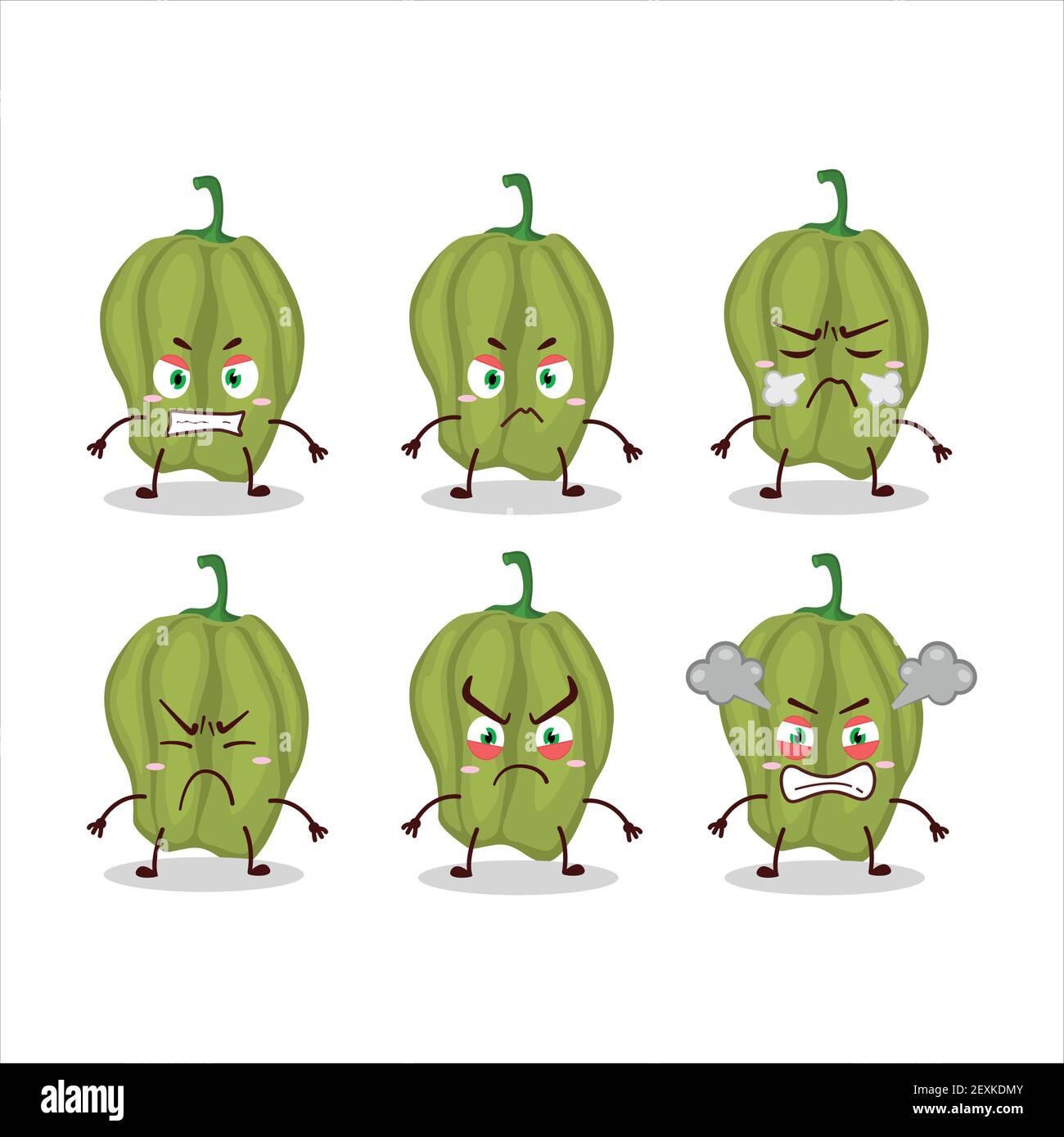 Nouveau personnage de dessin animé hananero vert avec diverses expressions de colère. Illustration vectorielle Illustration de Vecteur