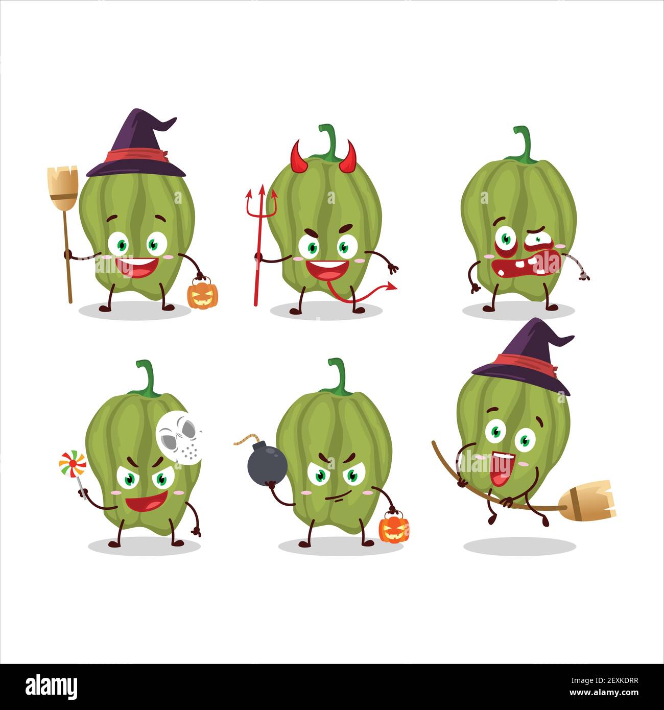 Émoticônes d'expression d'Halloween avec personnage de dessin animé de nouveau hananero vert. Illustration vectorielle Illustration de Vecteur