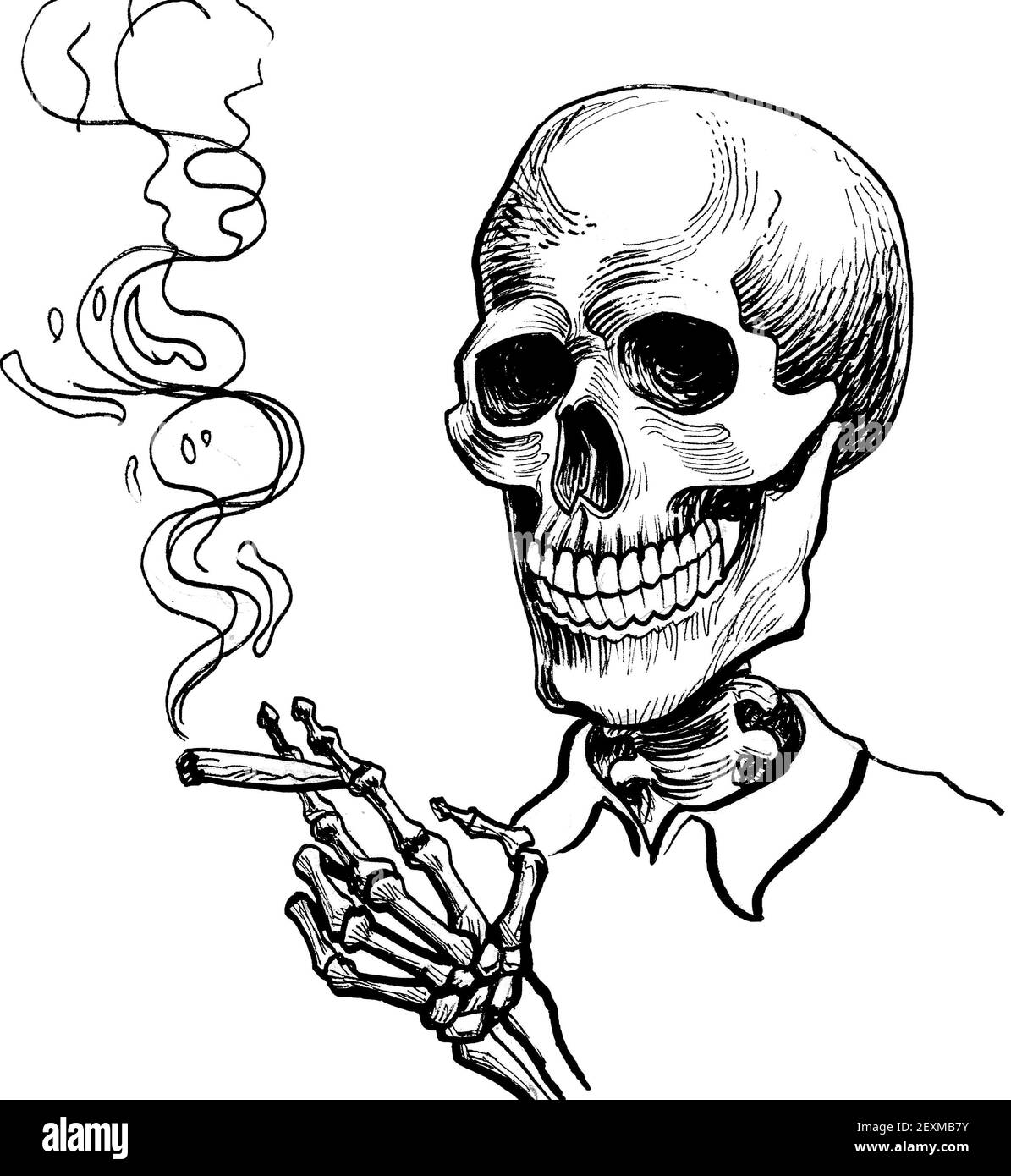 Squelette Humain Fumant La Marijuana Joint Dessin Noir Et Blanc Photo Stock Alamy