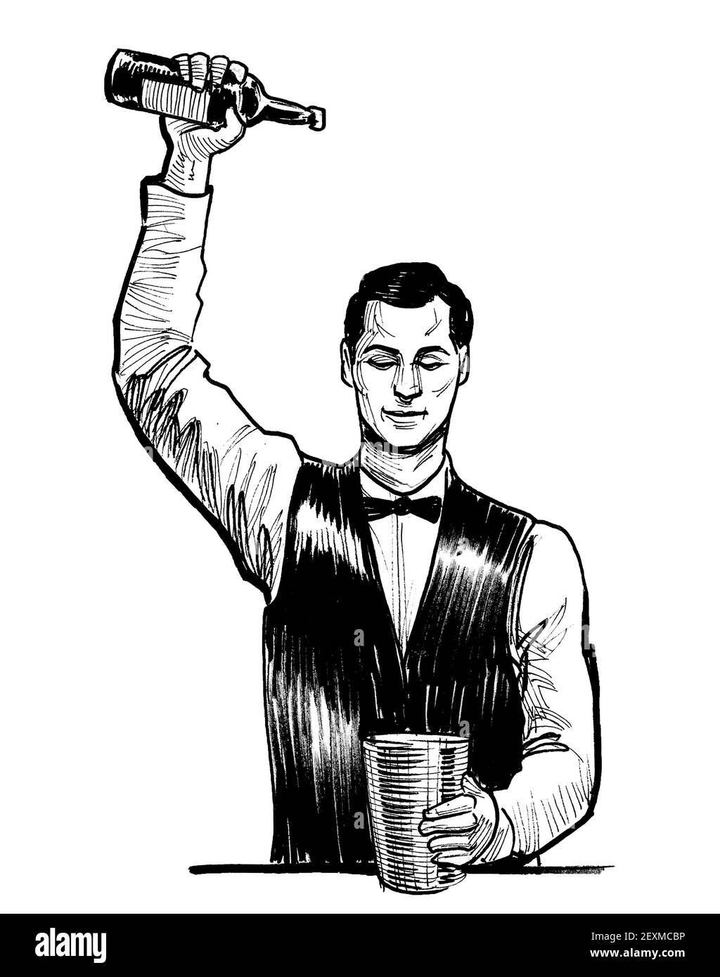 Barman Drawing Reference Cocktail Barman. Dessin noir et blanc Photo Stock - Alamy