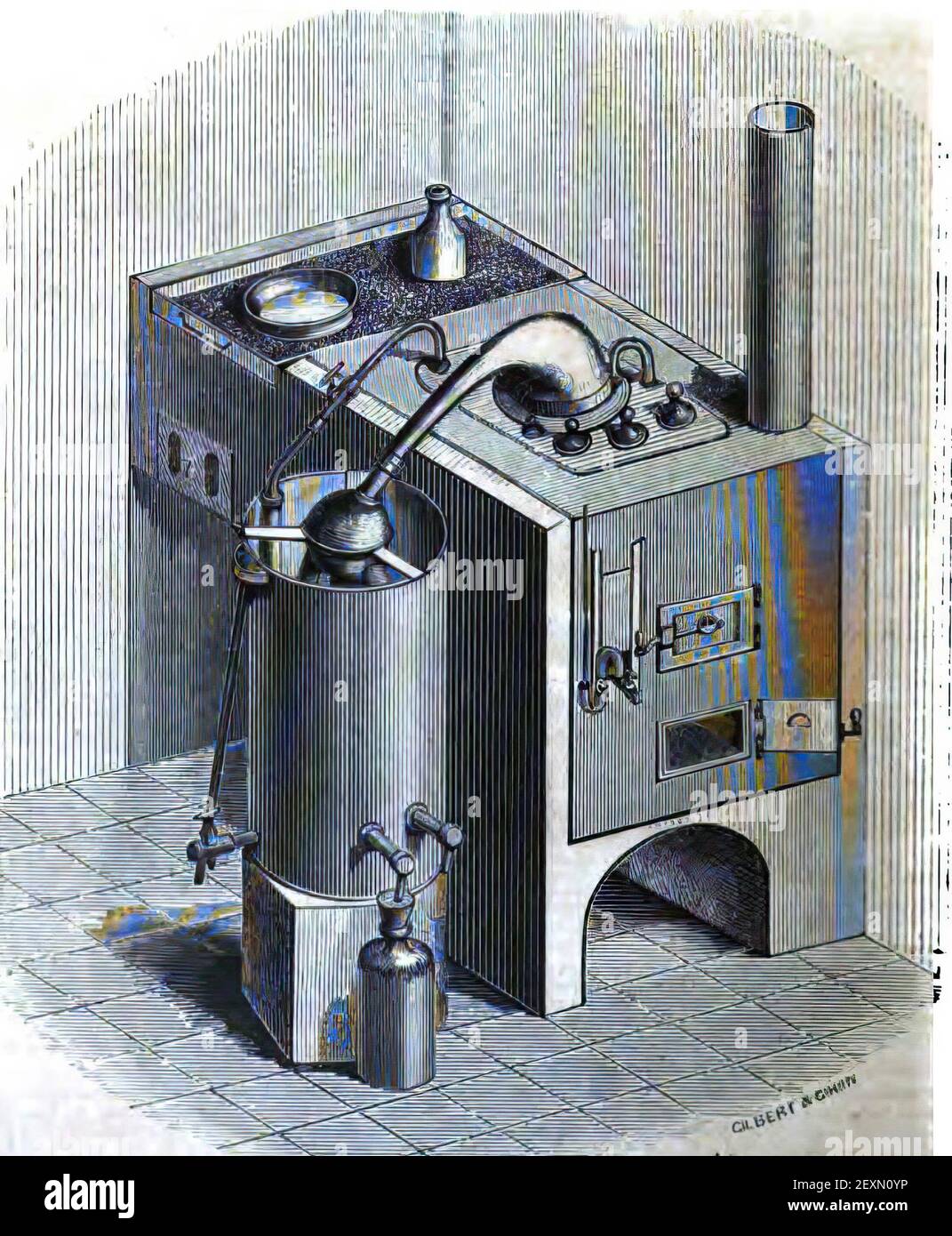 Un cliché vertical d'une machine historique d'un ancien alchimie livre Banque D'Images