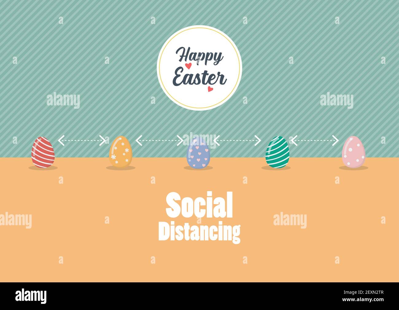 Infographie sur la distance entre les réseaux sociaux et les œufs de pâques. Concept de protection contre les virus Corona Illustration de Vecteur