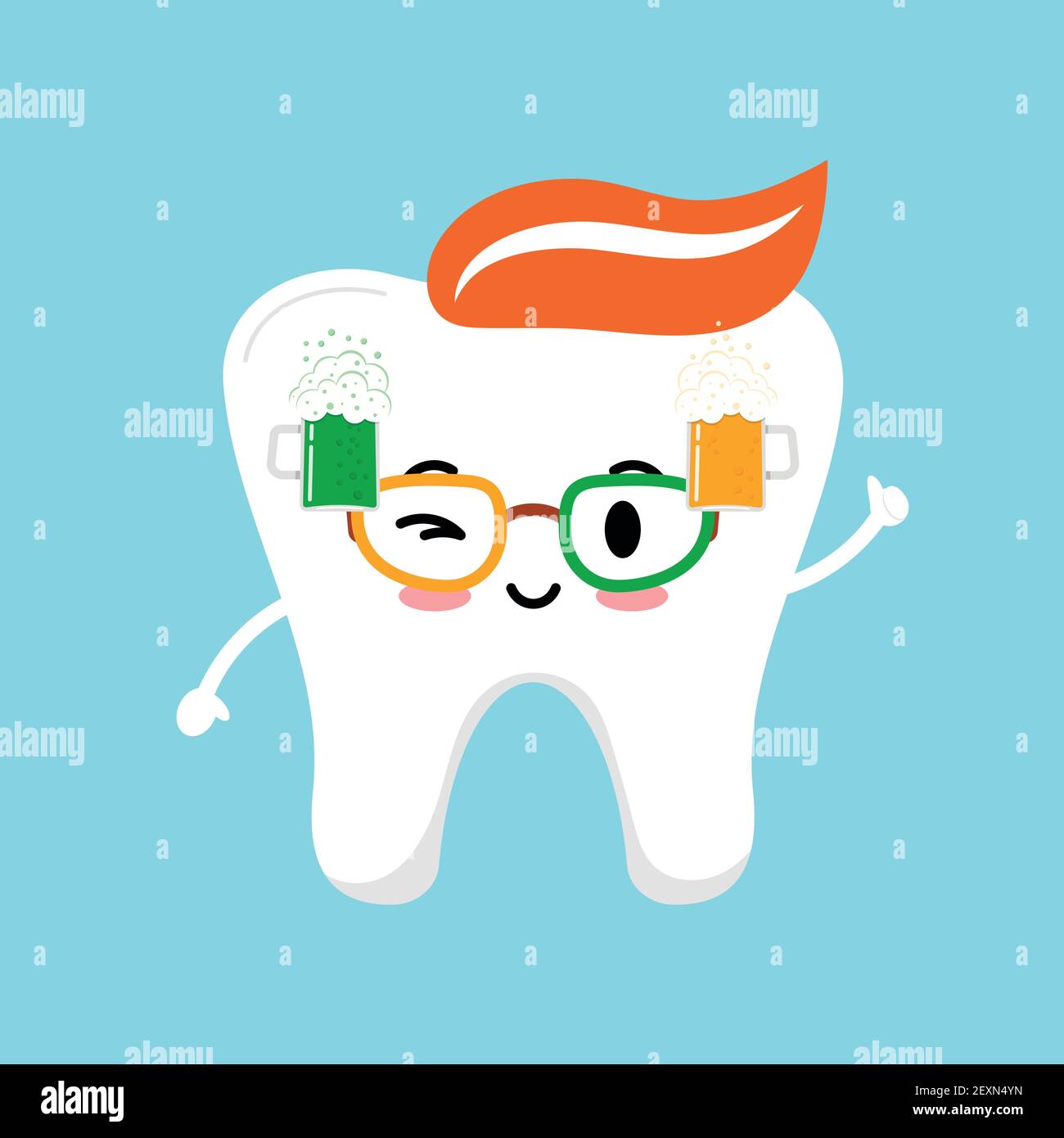 St Patrick dent de jour avec bière sur lunettes. Illustration de Vecteur