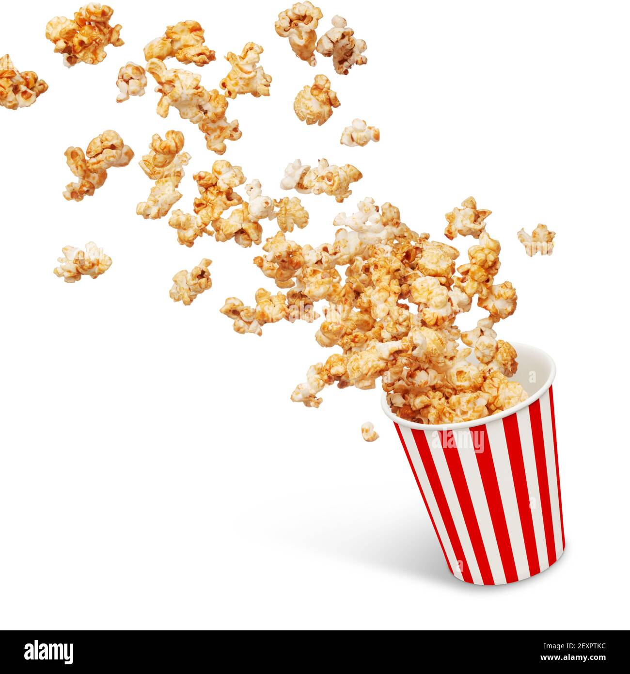 seau de pop-corn éclaboussant isolé sur blanc Banque D'Images seau de pop-corn éclaboussant isolé sur blanc Banque D'Images