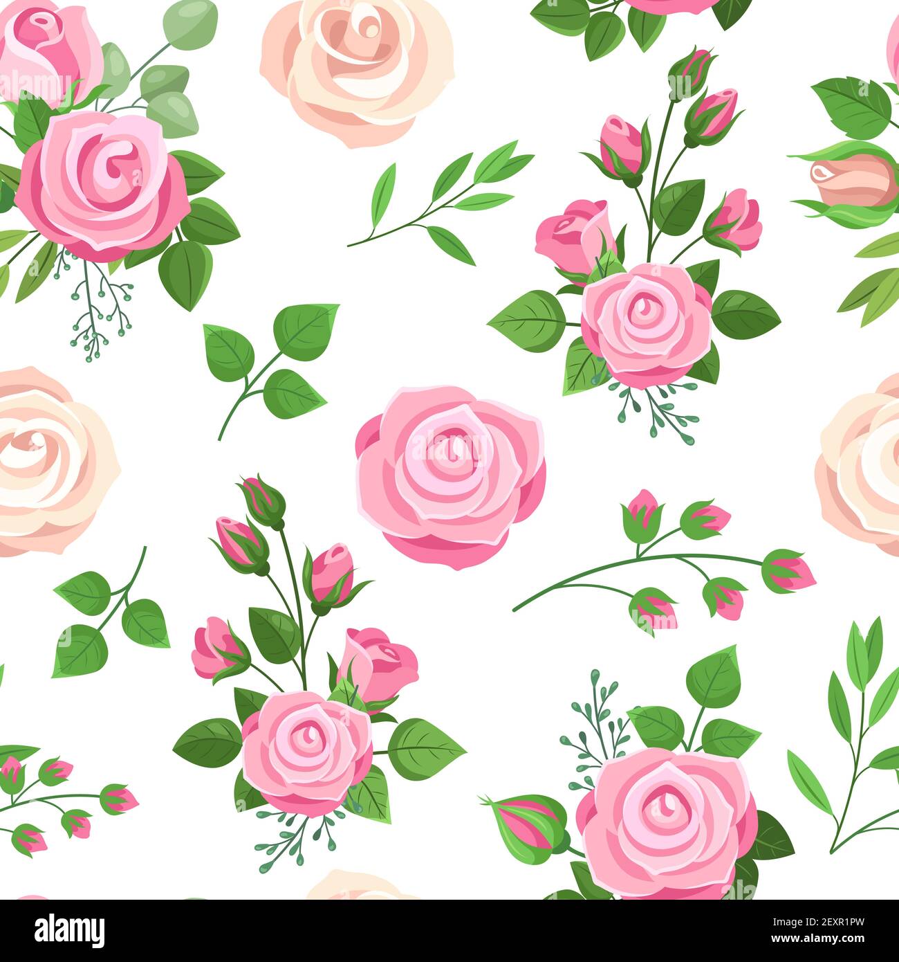 Motif roses sans coutures. Roses rouges, blanches et roses avec feuilles. Mariage floral décor romantique pour les cartes d'invitation. Texture vectorielle Illustration de Vecteur Motif roses sans coutures. Roses rouges, blanches et roses avec feuilles. Mariage floral décor romantique pour les cartes d'invitation. Texture vectorielle Illustration de Vecteur