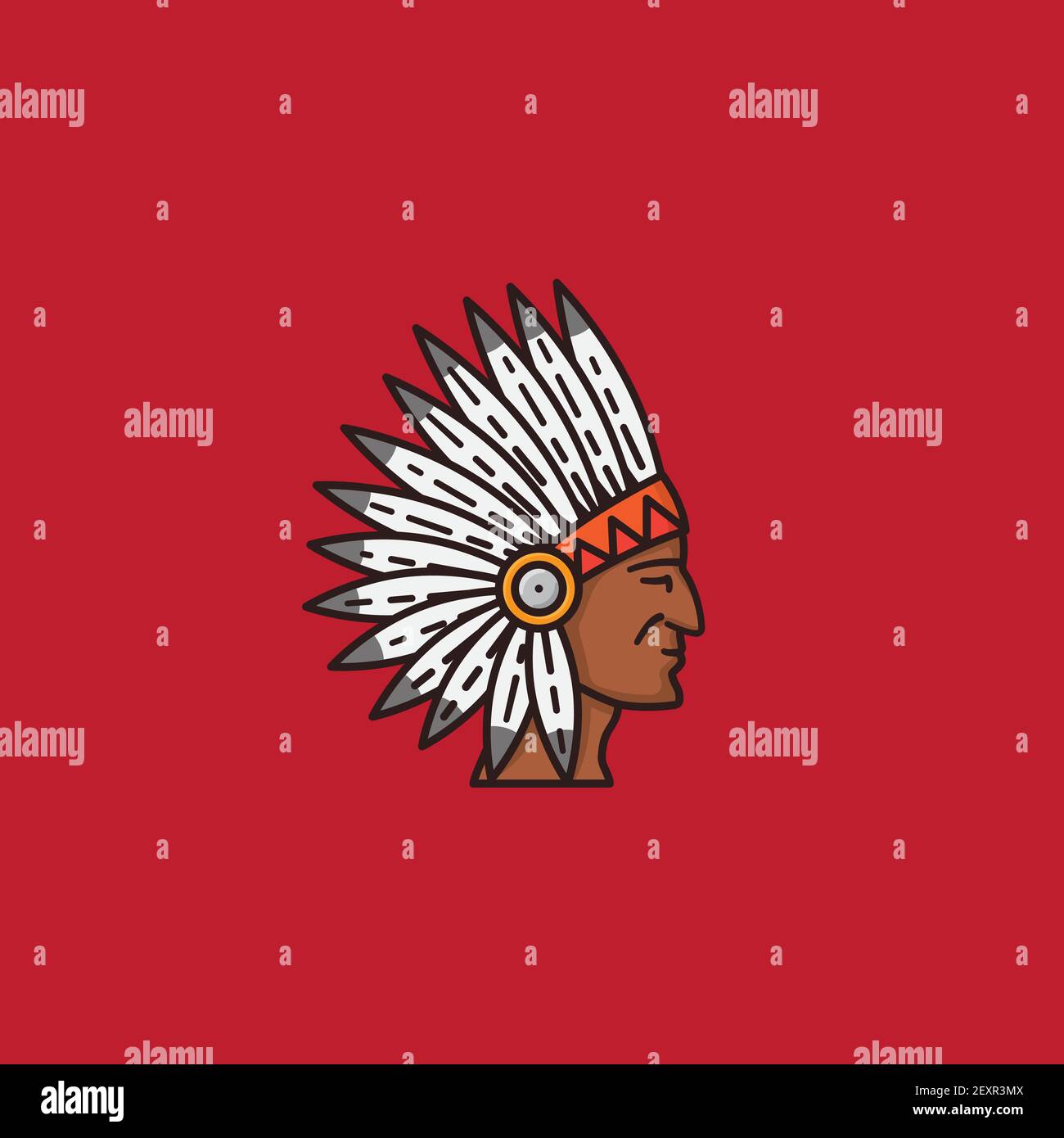 Tête indienne amérindienne avec illustration de vecteur de headaddress traditionnel pour Journée des Indiens d'Amérique le 12 octobre Illustration de Vecteur
