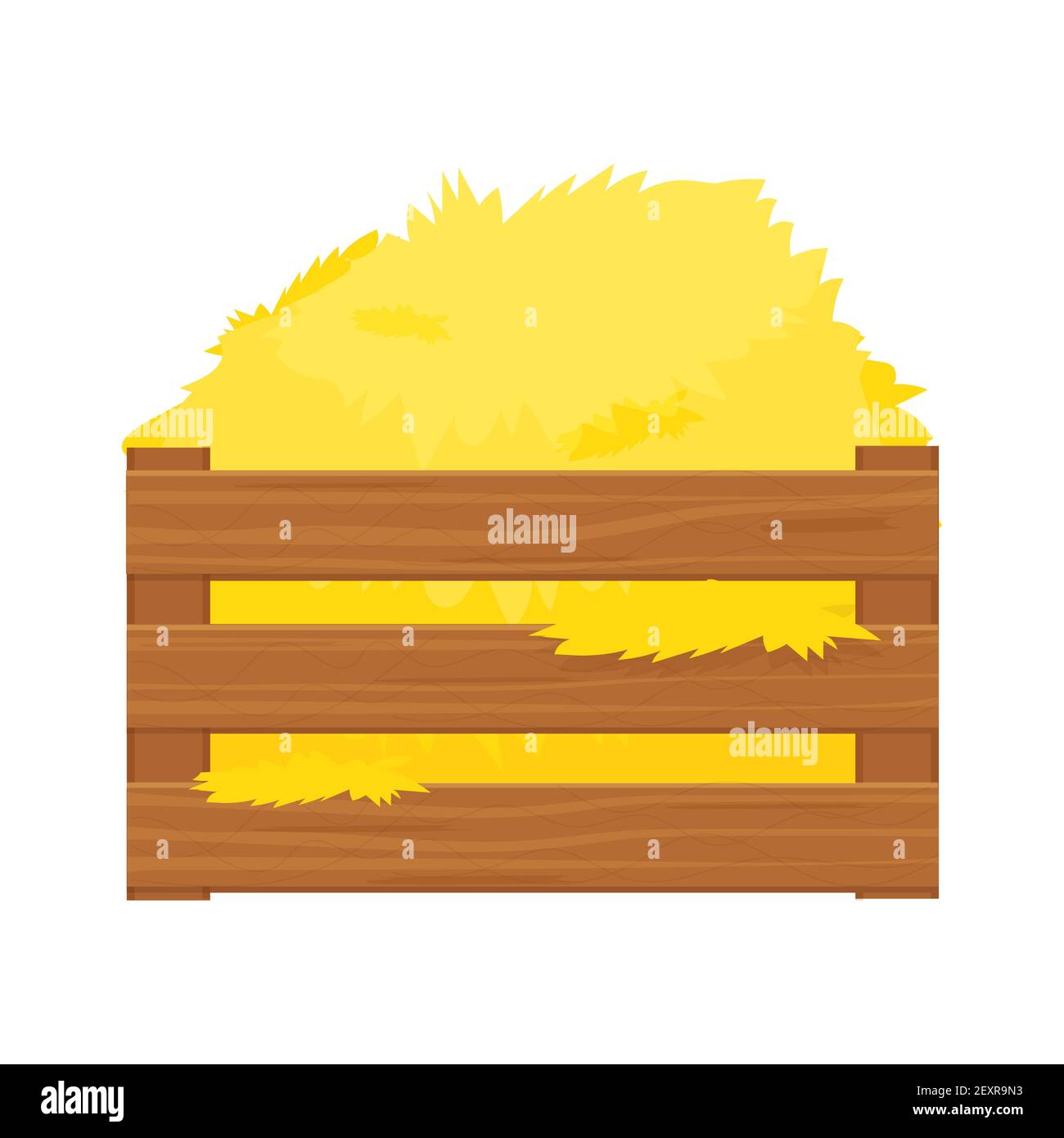 Balle de foin, botte de foin dans une boîte en bois de style dessin animé isolée sur fond blanc illustration vectorielle. Récolte, agriculture rurale, agriculture. . Illustration vectorielle Illustration de Vecteur