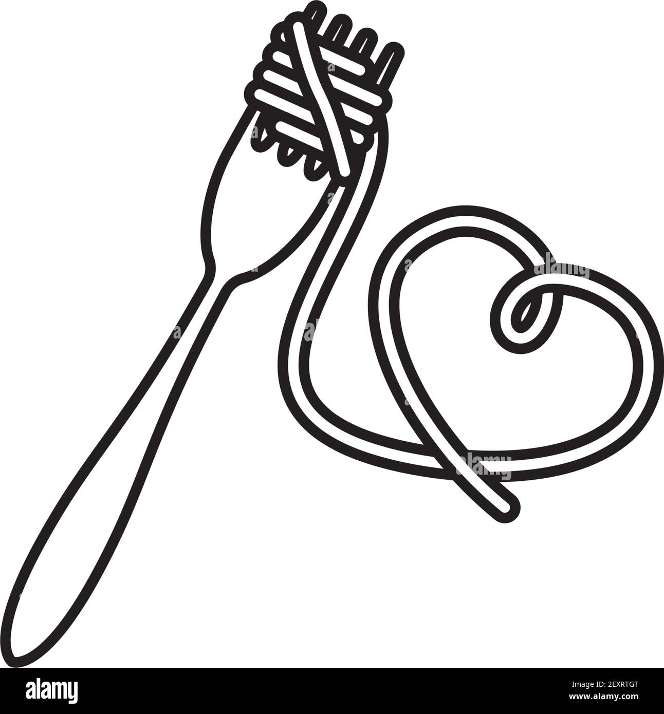 Pâtes spaghetti enveloppées autour de la fourchette nas pendant en forme de coeur Icône de ligne vectorielle pour la Journée nationale des pâtes le 17 octobre Illustration de Vecteur
