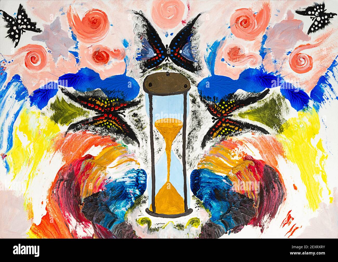 Peinture abstraite aux couleurs vives papillons et sablier Photo Stock -  Alamy
