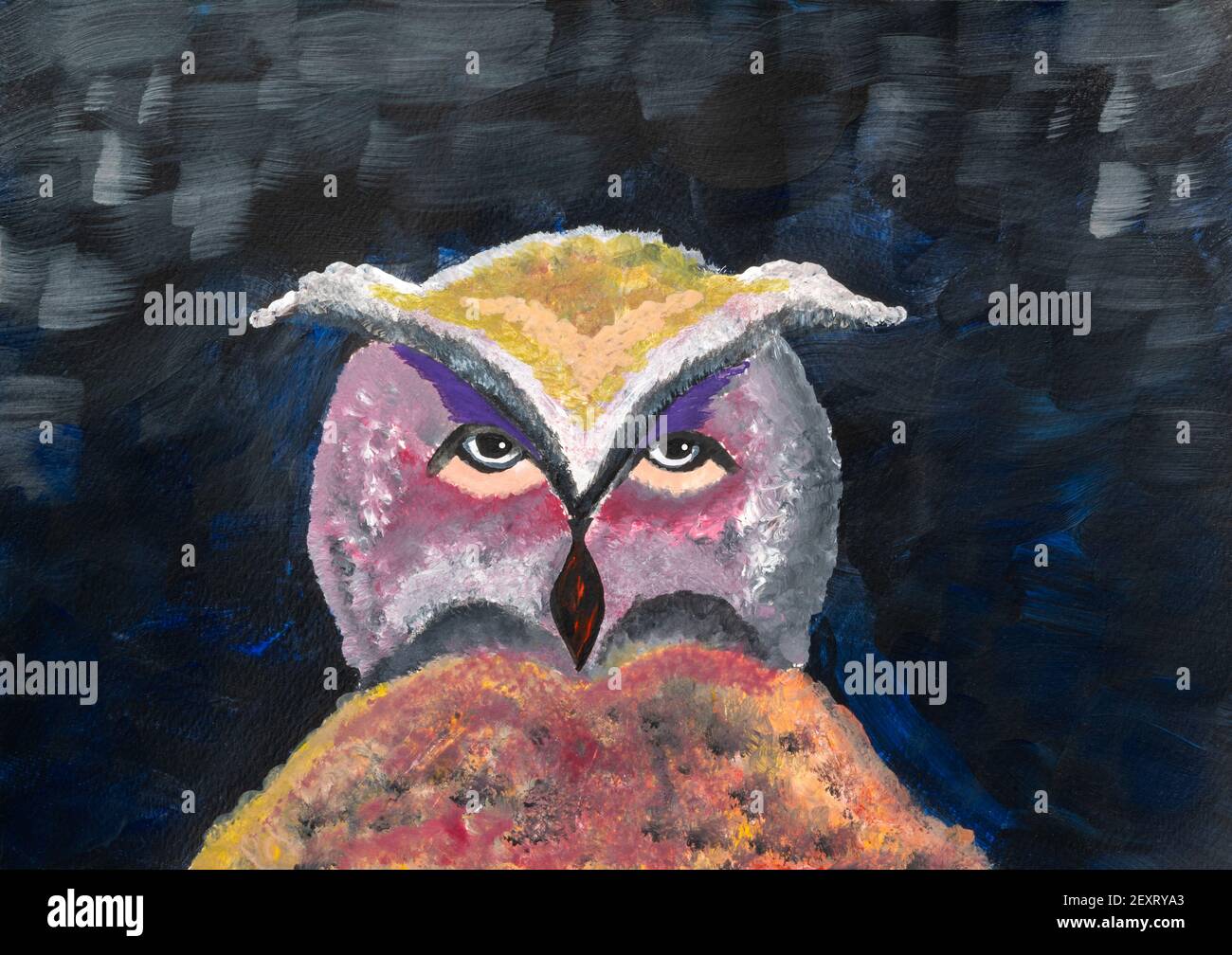 Tableau abstrait représentant un portrait d'un hibou multicolore Banque D'Images