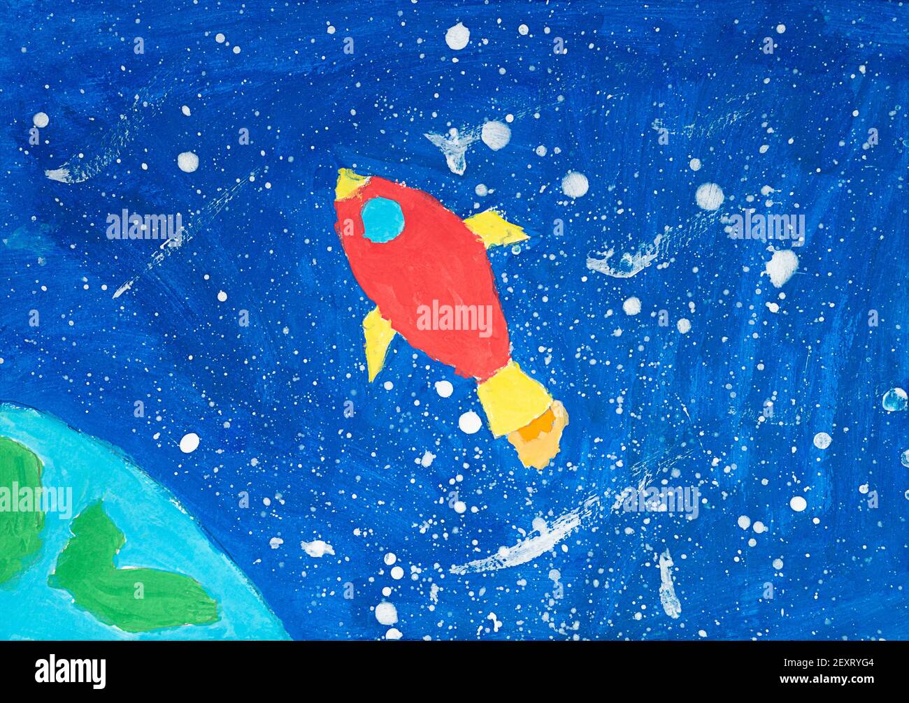 Dessin simple avec aquarelles sur le voyage dans l'espace et l'avenir Banque D'Images