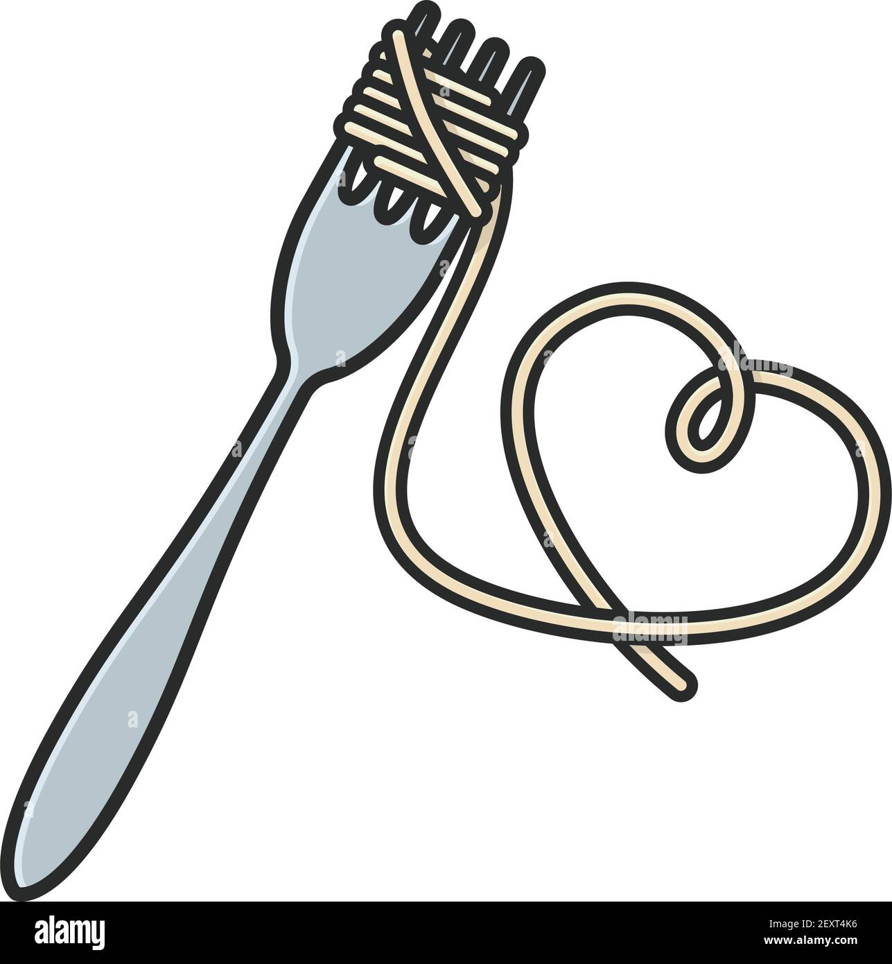 Pâtes spaghetti enveloppées autour de la fourchette et suspendues en forme de coeur Illustration vectorielle à l'occasion de la Journée nationale des pâtes le 17 octobre Illustration de Vecteur