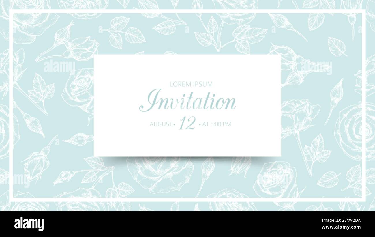 Carte de fleurs roses. Dessinez un motif fleuri sans couture. Arrière-plan vectoriel vintage dessiné à la main pour mariage, anniversaire ou engagement. Illustration d'une carte d'invitation isolée sur fond rose floral Illustration de Vecteur