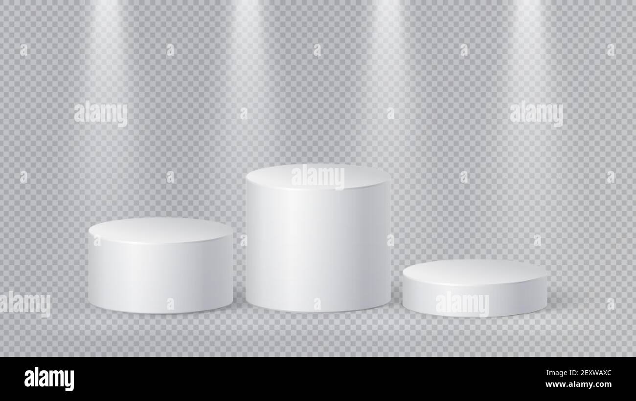 Pied blanc réaliste. Podium minimaliste vierge, cylindres 3d. Ellipse isolée. Pieds de base, maquettes vectorielles de plate-forme simples. Podium sur pied, plate-forme réaliste, illustration de scène géométrique Illustration de Vecteur
