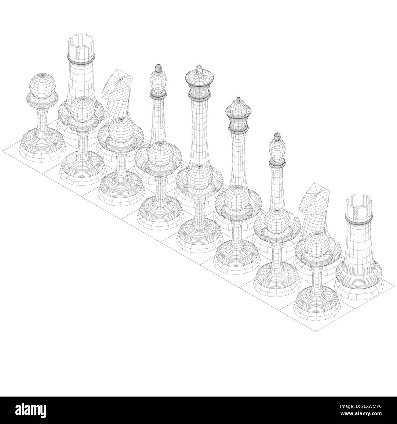 Image filaire des pièces d'échecs alignées. Vue isométrique. 3D. Illustration vectorielle. Illustration de Vecteur Image filaire des pièces d'échecs alignées. Vue isométrique. 3D. Illustration vectorielle. Illustration de Vecteur