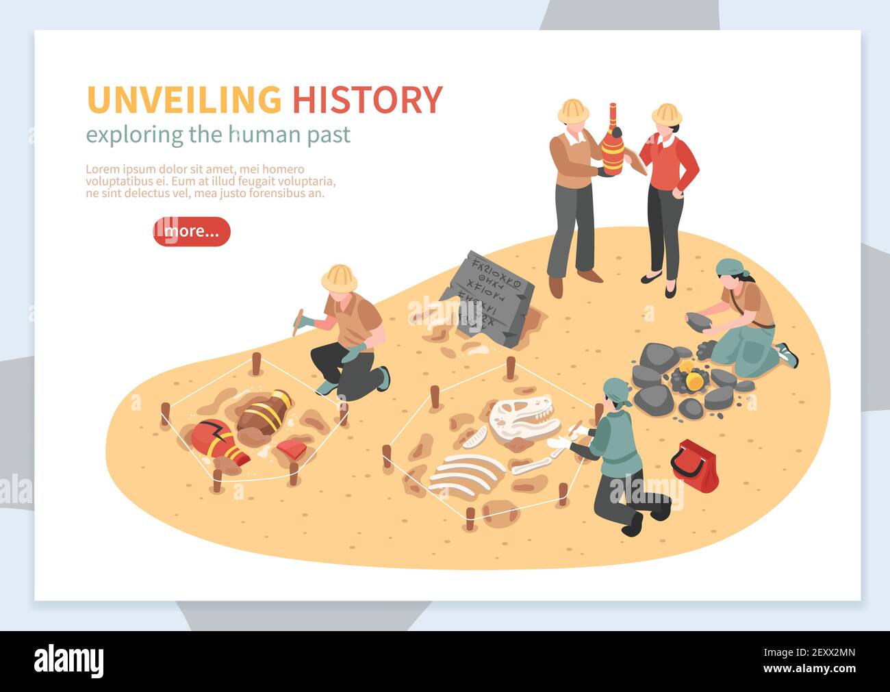 Exploration archéologique d'objets historiques concept isométrique de bannière web illustration vectorielle sur fond blanc Illustration de Vecteur