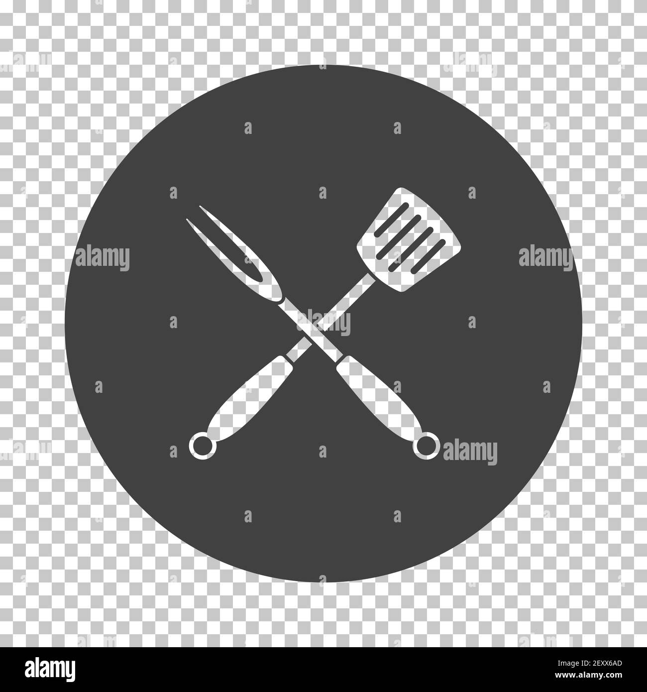 Icône de la spatule et de la fourchette croisée. Soustraire Stencil Design sur la grille de transparence. Illustration vectorielle. Illustration de Vecteur