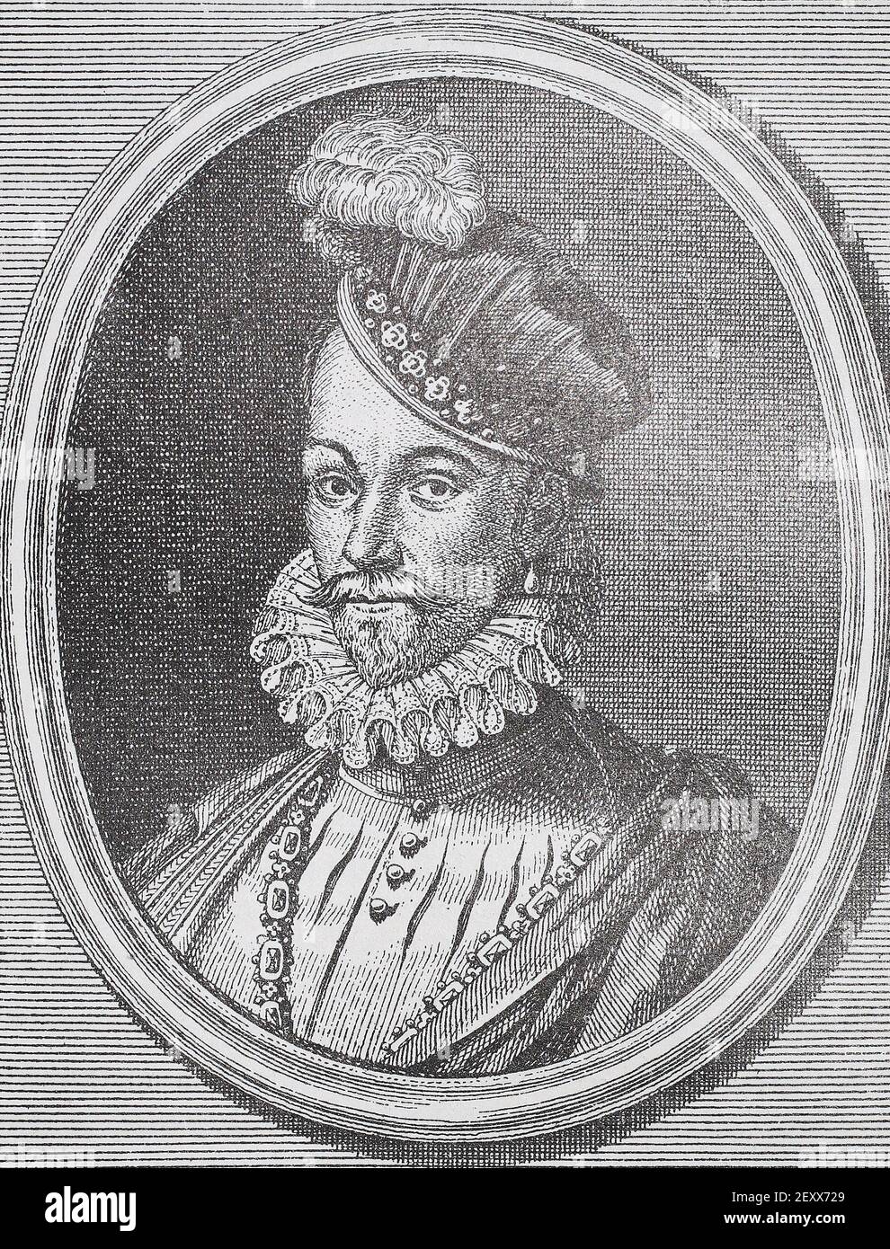 Roi français Charles IX Gravure médiévale. Charles IX (Charles Maximilien; 27 juin 1550 – 30 mai 1574) fut roi de France de 1560 jusqu'à sa mort, en 1574, de la tuberculose. Il monte sur le trône de France à la mort de son frère François II en 1560. Banque D'Images