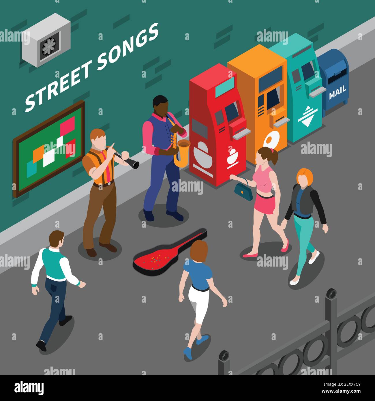 Composition isométrique avec musiciens de rue jouant des instruments de musique vecteur 3d illustration Illustration de Vecteur