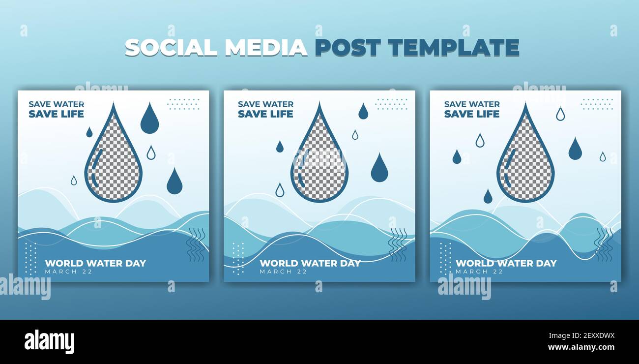 Modèle de publication sur les réseaux sociaux bleu et blanc. Conception de la Journée mondiale de l'eau. Ensemble de modèles de publication sur les réseaux sociaux avec motif abstrait bleu. Bon modèle pour onli Illustration de Vecteur