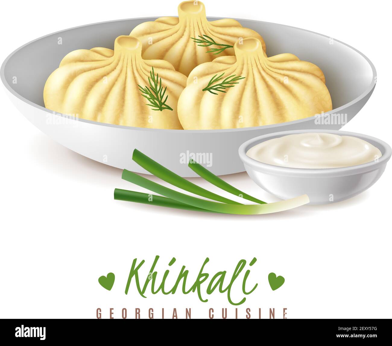 Cuisine gastronomique à base de viande réaliste avec composition krinkali en vue de la cuisine traditionnelle plat de cuisine géorgienne servi dans une assiette illustration vectorielle Illustration de Vecteur