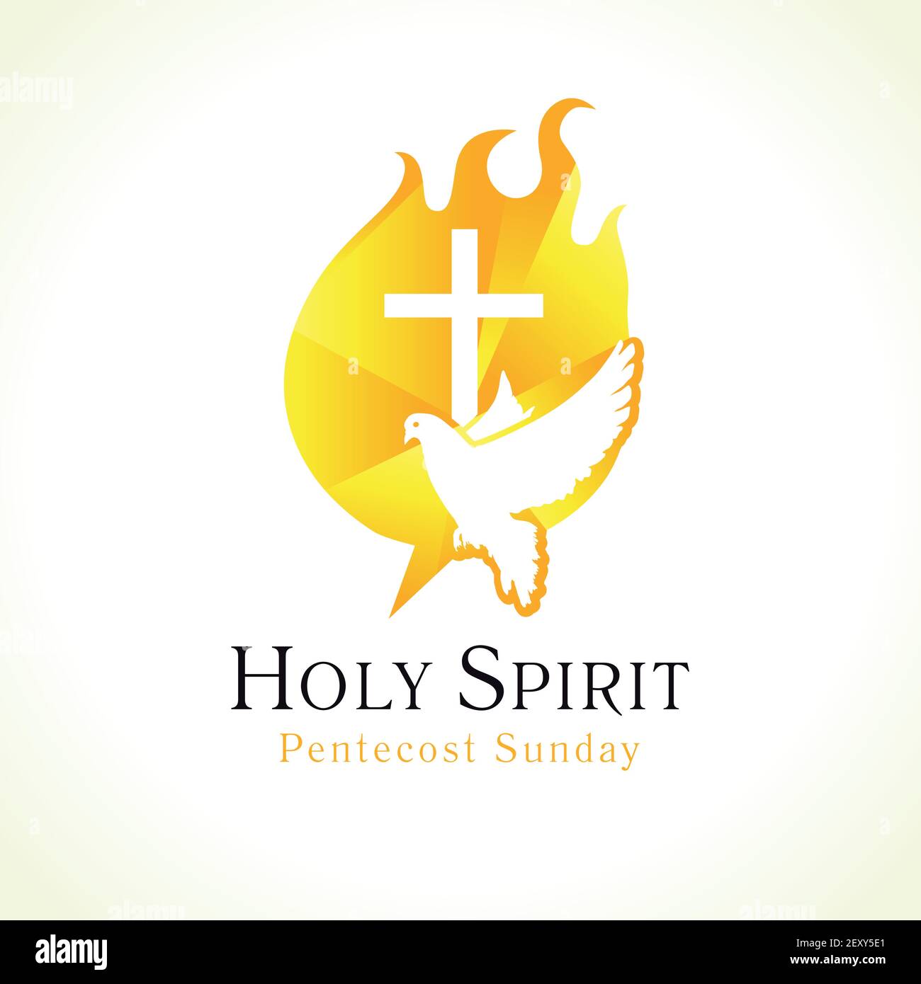 Banniere Du Dimanche De La Pentecote Avec L Esprit Saint En Flamme Modele D Invitation Pour Le Jour De Pentecote Avec Colombe En Langues Feu Et Texte Le Debordement Du Sp Image Vectorielle