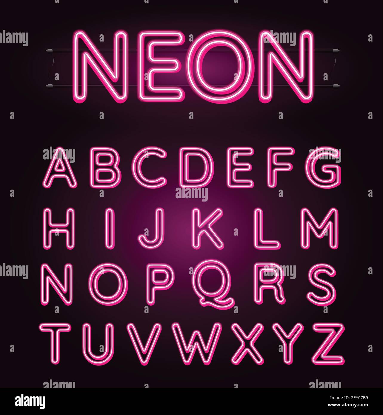 Illustration du vecteur de police rose fluo. Lettres lumineuses au néon roses. Alphabets lumineux. Illustration de Vecteur