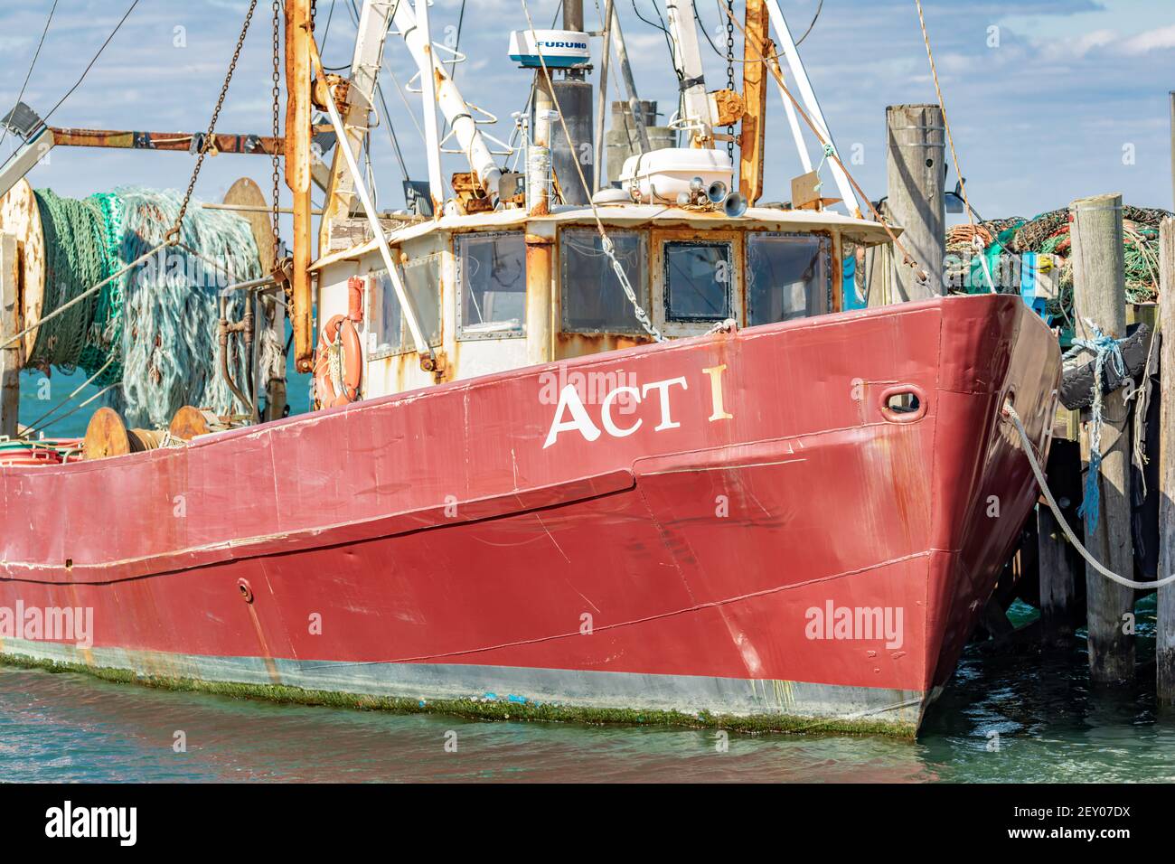 Image détaillée du navire de pêche commerciale Act 1, Montauk, NY Banque D'Images