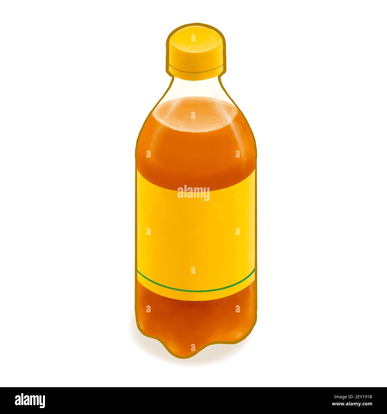 Jus de pomme soda, une peinture numérique de bouteille de plastique jaune de boisson gazeuse juteuse Isométrique icône de dessin animé image 3D raster sur Banque D'Images